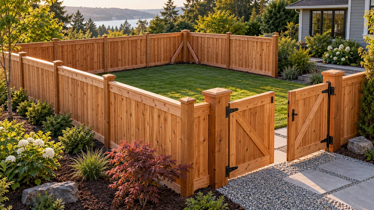 Cedar fence layout showing corner, end, and reinforced gate posts